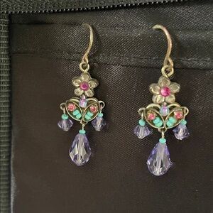 Floral Drop Earrings with Purple and Pink Accents
